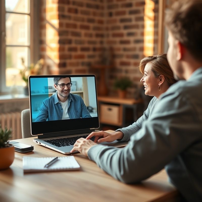 Sesja coachingowa online na laptopie z ciepłym światłem